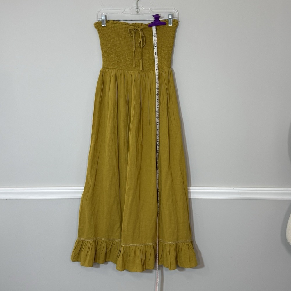 Urban Outfitters Penny Smocked Midi Dress Strapless Yellow Ruffle Cotton Sz M - Picture 11 of 12